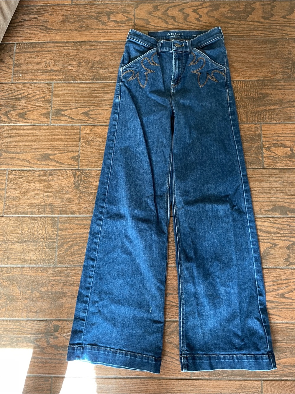 Ariat Dark Blue Wide Leg Jeans with Embroidered Yoke